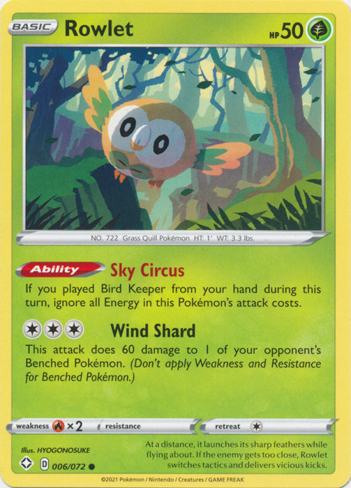 Rowlet 006/072 Common Shining Fates Pokemon TCG - guardiangamingtcgs