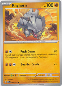 Rhyhorn 111/165 Common Scarlet and Violet 151 Pokemon TCG - guardiangamingtcgs