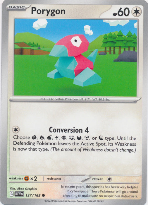 Porygon 137/165 Common Scarlet and Violet 151 Pokemon TCG - guardiangamingtcgs