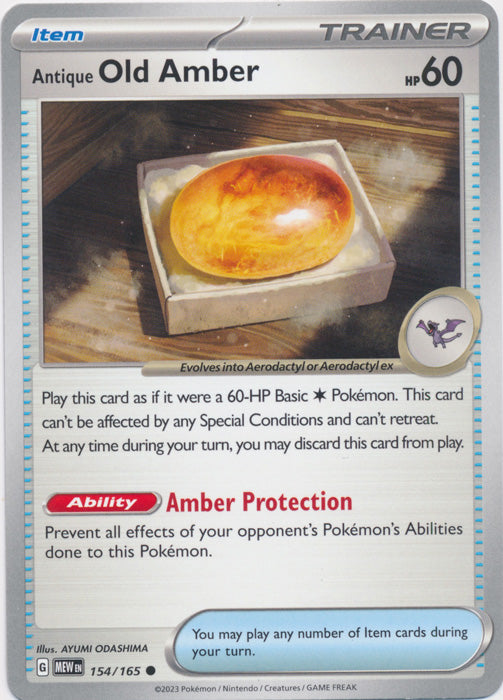Antique Old Amber 154/165 Common Scarlet and Violet 151 Pokemon TCG