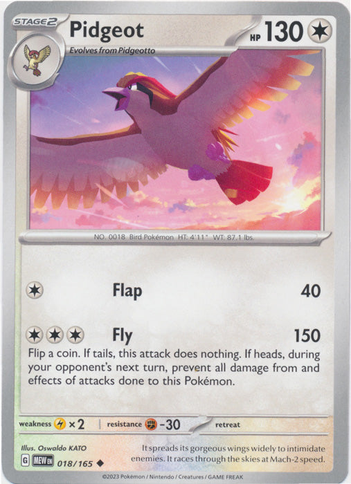 Pidgeot 018/165 Uncommon Scarlet and Violet 151 Pokemon TCG - guardiangamingtcgs