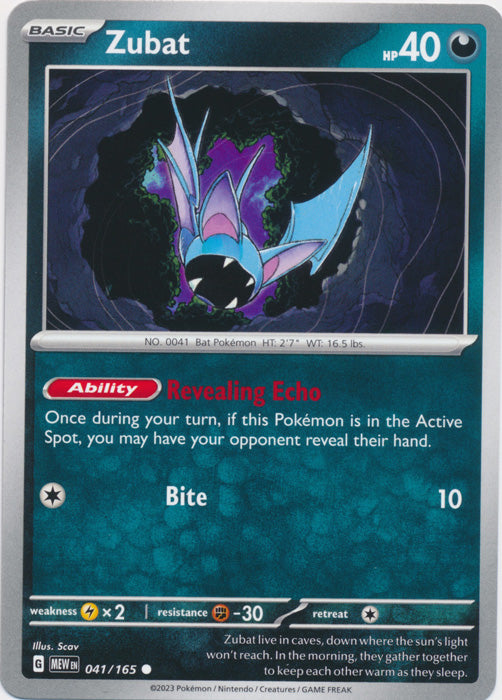 Zubat 041/165 Common Scarlet and Violet 151 Pokemon TCG - guardiangamingtcgs