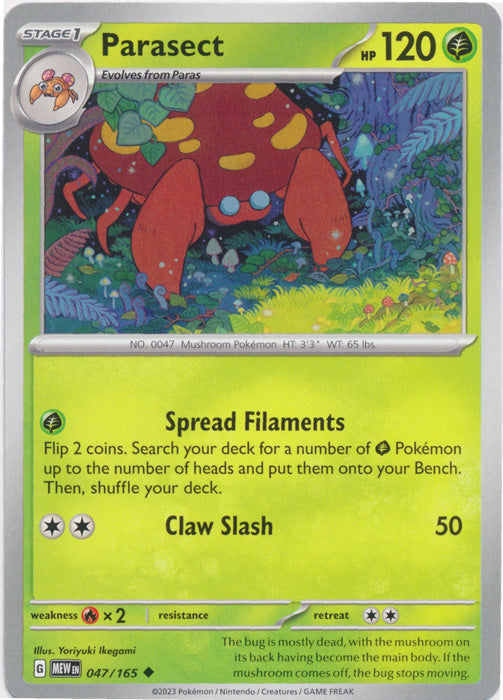 Parasect 047/165 Uncommon Scarlet and Violet 151 Pokemon TCG - guardiangamingtcgs