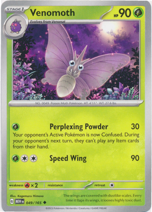 Venomoth 049/165 Uncommon Scarlet and Violet 151 Pokemon TCG - guardiangamingtcgs