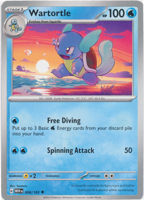 Wartortle -  008/165 Uncommon Scarlet and Violet 151 Pokemon TCG - guardiangamingtcgs