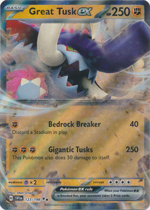 Holo Great Tusk ex -  123/198 Double Rare Scarlet & Violet Base Set Pokemon TCG - guardiangamingtcgs