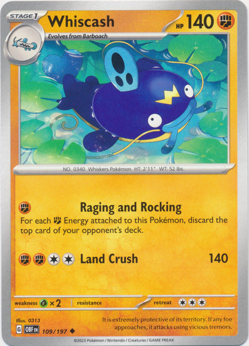 Whiscash 109/197 Uncommon Obsidian Flames Pokemon TCG - guardiangamingtcgs