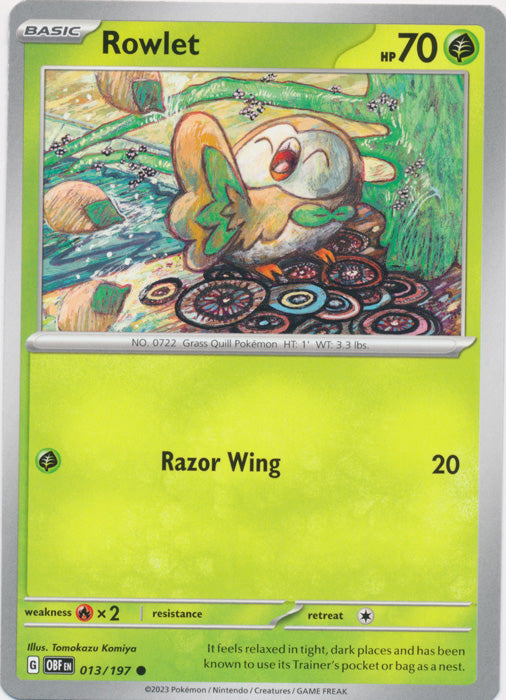 Rowlet 013/197 Common Obsidian Flames Pokemon TCG - guardiangamingtcgs