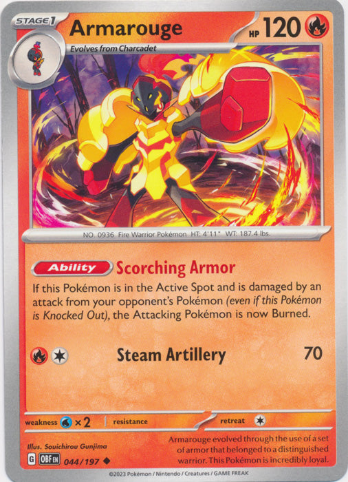 Armarouge 044/197 Uncommon Obsidian Flames Pokemon TCG - guardiangamingtcgs