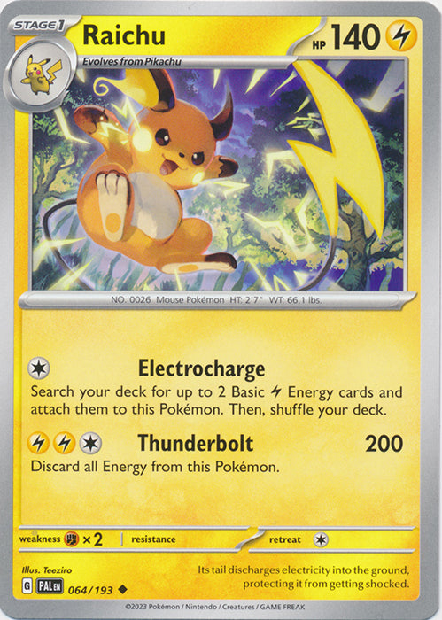 Raichu -  064/193 Uncommon Paldea Evolved Pokemon TCG - guardiangamingtcgs