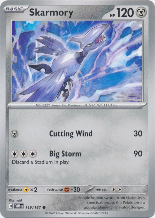 Skarmory 119/167 Common Twilight Masquerade Pokemon TCG - guardiangamingtcgs