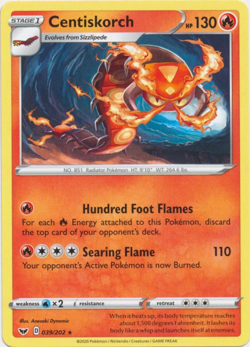 Centiskorch 039/202 Rare Sword & Shield Base Set Pokemon TCG - guardiangamingtcgs