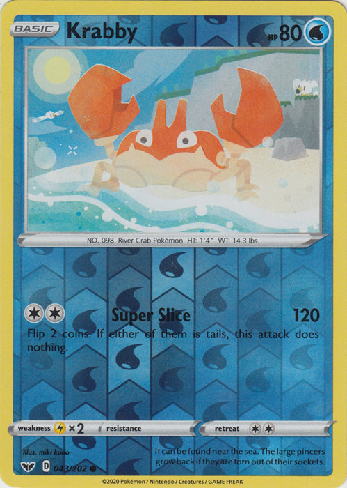 Reverse Holo Krabby  043/202 Common Sword & Shield Base Set Pokemon TCG - guardiangamingtcgs