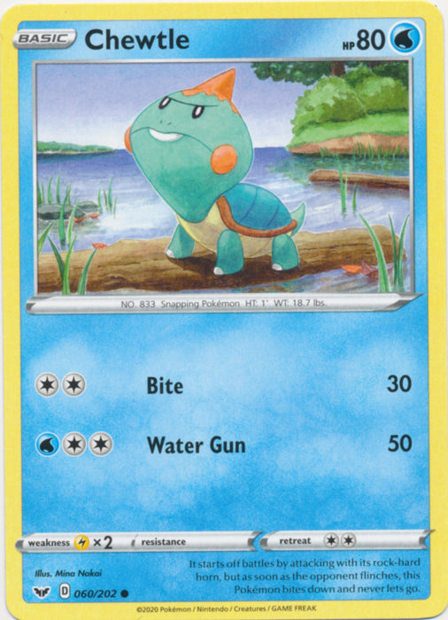 Chewtle 060/202 Common Sword & Shield Base Set Pokemon TCG - guardiangamingtcgs