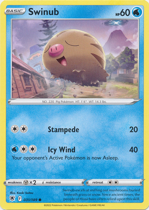 Swinub 031/189 Common Astral Radiance Pokemon TCG - guardiangamingtcgs