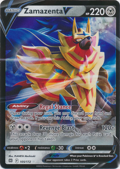 Holo Zamazenta V 105/172 Ultra Rare Brilliant Stars Pokemon TCG - guardiangamingtcgs