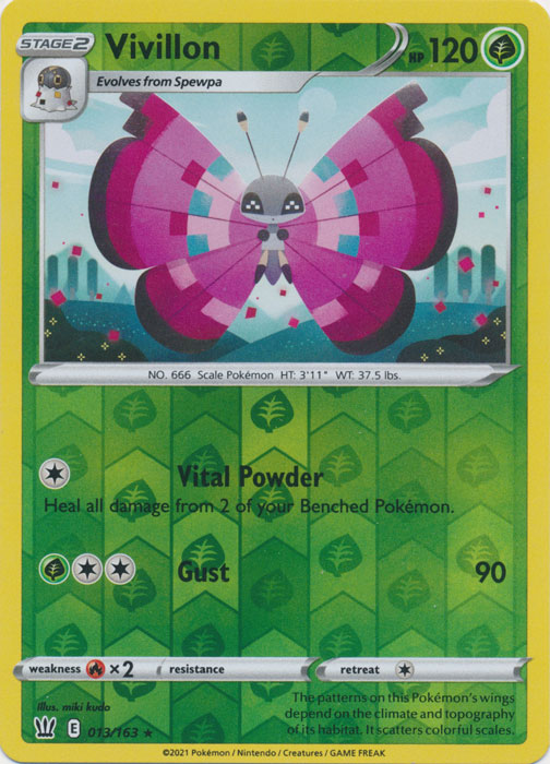 Reverse Holo Vivillon 013/163 Rare Battle Styles Pokemon TCG - guardiangamingtcgs