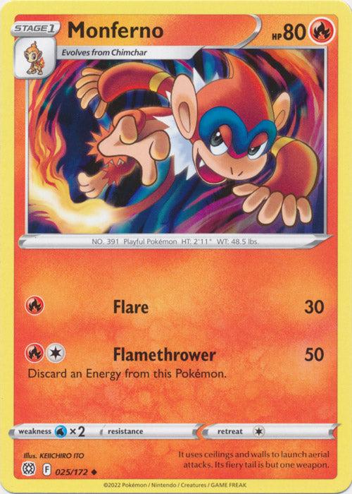 Monferno 025/172 Uncommon Brilliant Stars Pokemon TCG - guardiangamingtcgs