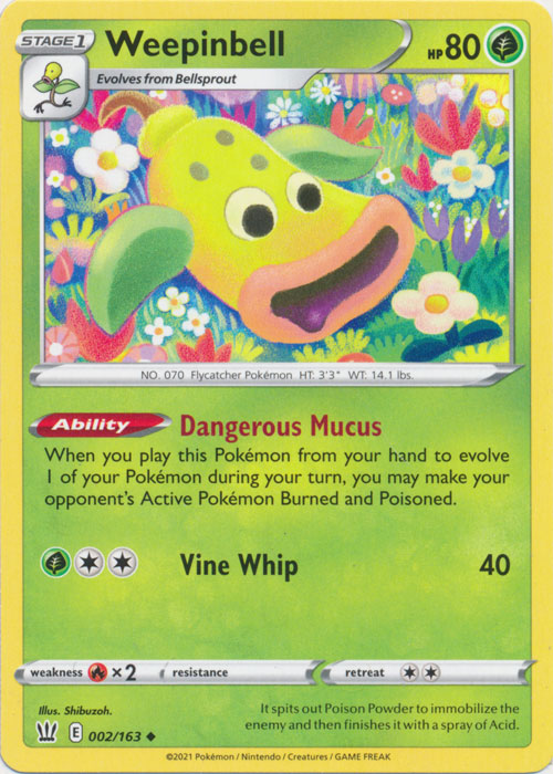 Weepinbell 002/163 Uncommon Battle Styles Pokemon TCG - guardiangamingtcgs