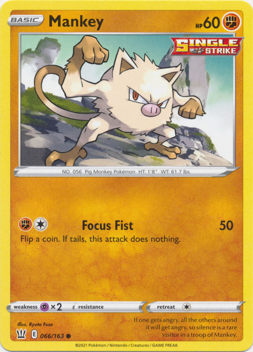 Mankey 066/163 Common Battle Styles Pokemon TCG - guardiangamingtcgs