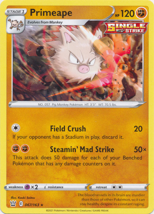 Primeape 067/163 Rare Battle Styles Pokemon TCG - guardiangamingtcgs