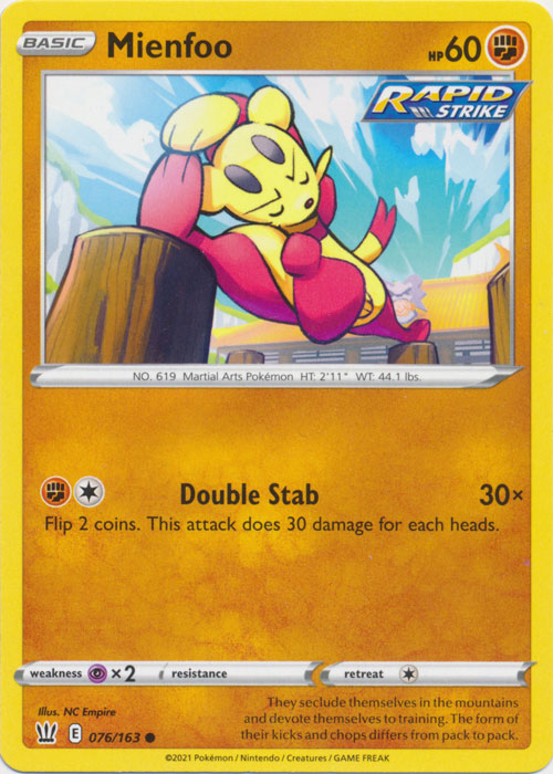 Mienfoo 076/163 Common Battle Styles Pokemon TCG - guardiangamingtcgs