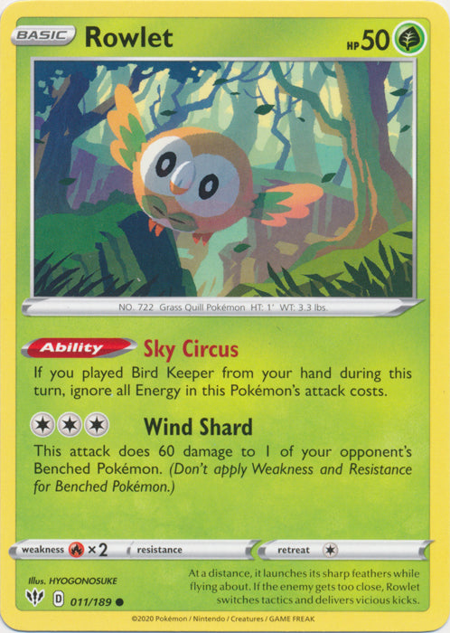 Rowlet 011/189 Common Darkness Ablaze Pokemon TCG - guardiangamingtcgs