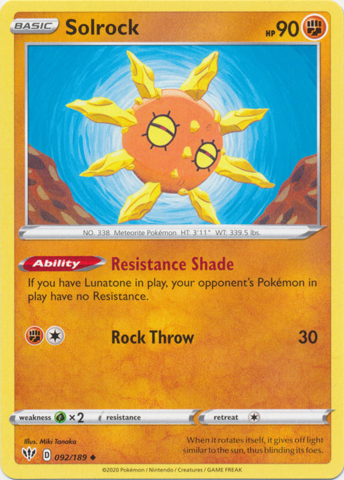 Solrock 092/189 Uncommon Darkness Ablaze Pokemon TCG - guardiangamingtcgs