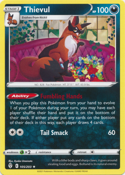 Thievul 105/203 Rare Evolving Skies Pokemon TCG - guardiangamingtcgs