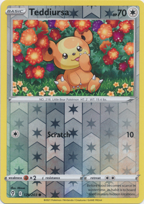 Reverse Holo  Teddiursa 126/203 Common Evolving Skies - guardiangamingtcgs