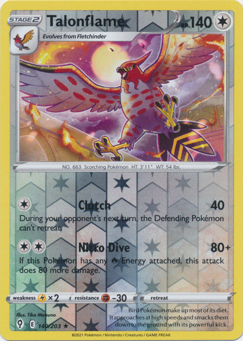 Reverse Holo  Talonflame 140/203 Rare Evolving Skies - guardiangamingtcgs