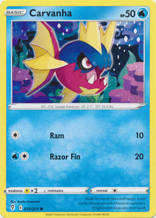 Carvanha 035/203 Common Evolving Skies Pokemon TCG - guardiangamingtcgs