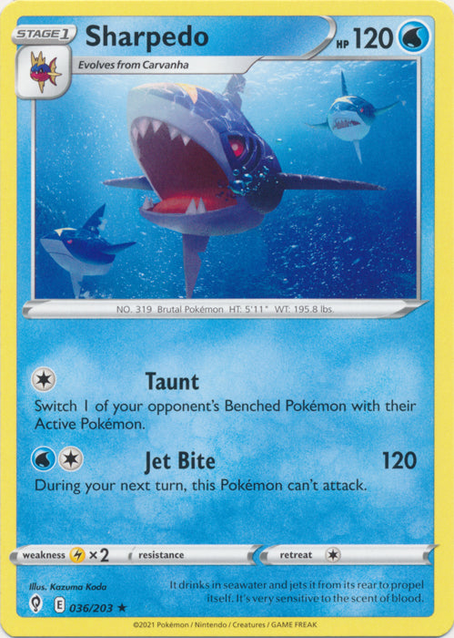 Sharpedo 036/203 Rare Evolving Skies Pokemon TCG - guardiangamingtcgs