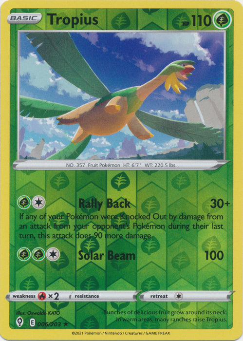 Reverse Holo  Tropius 006/203 Rare Evolving Skies - guardiangamingtcgs