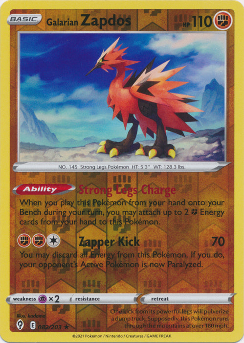 Reverse Holo  Galarian Zapdos 082/203 Rare Evolving Skies - guardiangamingtcgs