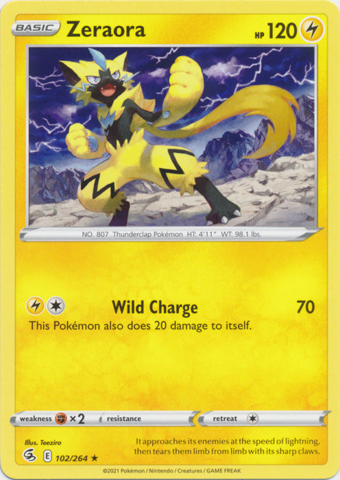 Zeraora 102/264 Rare Fusion Strike Pokemon TCG - guardiangamingtcgs