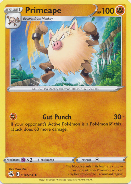 Primeape 134/264 Uncommon Fusion Strike Pokemon TCG - guardiangamingtcgs