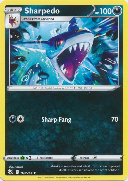 Sharpedo 163/264 Uncommon Fusion Strike Pokemon TCG - guardiangamingtcgs