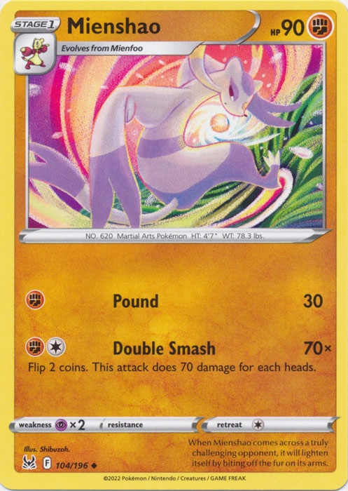 Mienshao 104/196 Uncommon Lost Origin Pokemon TCG - guardiangamingtcgs