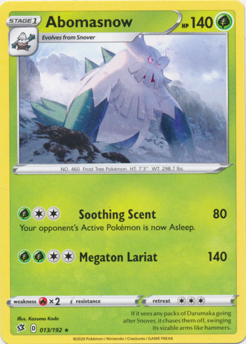 Abomasnow 013/192 Rare Rebel Clash Pokemon TCG - guardiangamingtcgs