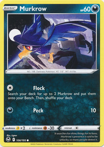 Murkrow 106/195 Common Silver Tempest Pokemon TCG - guardiangamingtcgs