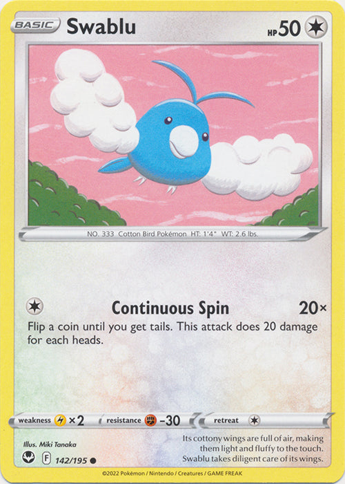 Swablu 142/195 Common Silver Tempest Pokemon TCG - guardiangamingtcgs