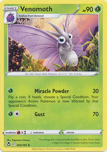 Venomoth 002/195 Uncommon Silver Tempest Pokemon TCG - guardiangamingtcgs