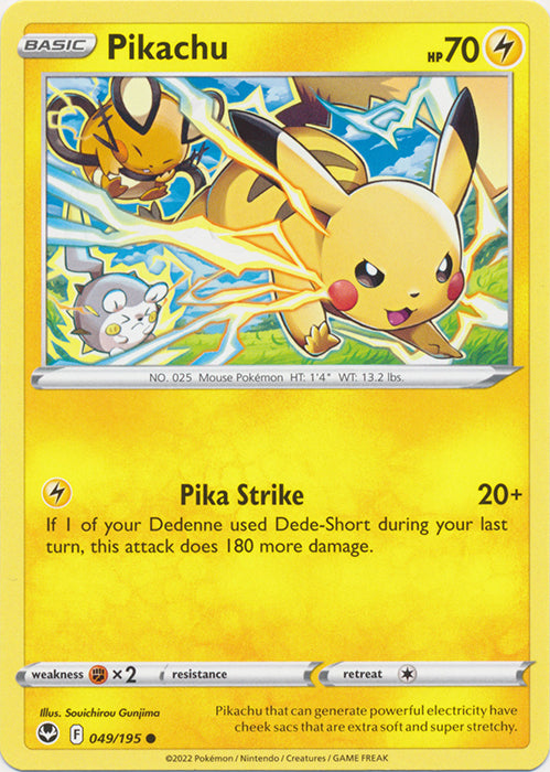 Pikachu 049/195 Common Silver Tempest Pokemon TCG - guardiangamingtcgs