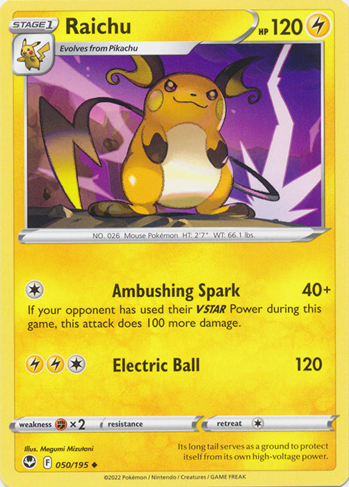 Raichu 050/195 Uncommon Silver Tempest Pokemon TCG - guardiangamingtcgs