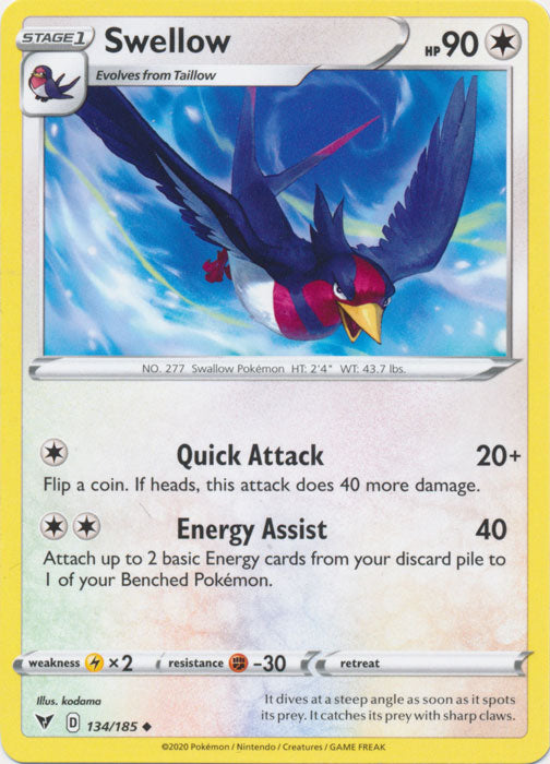 Swellow 134/185 Uncommon Vivid Voltage Pokemon TCG - guardiangamingtcgs