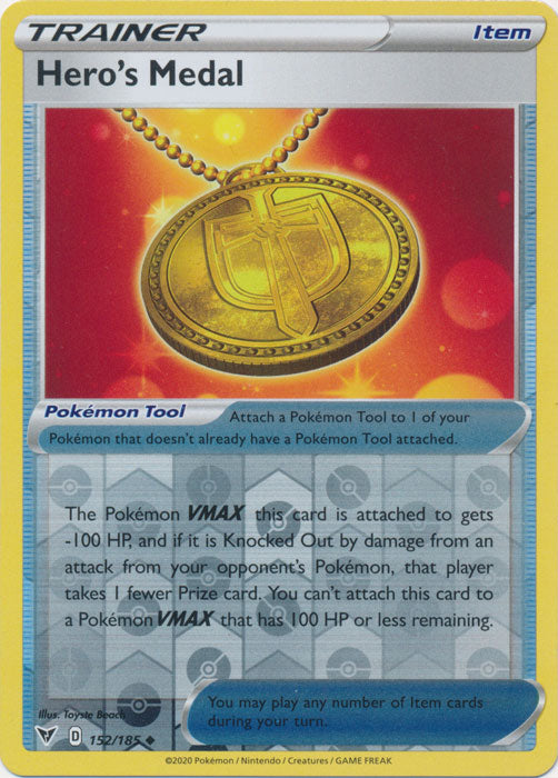 Reverse Holo Hero's Medal 152/185 Uncommon Vivid Voltage Pokemon TCG - guardiangamingtcgs