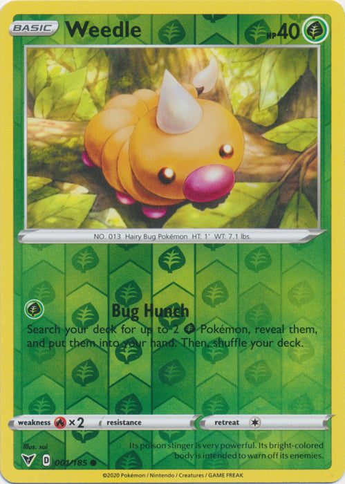 Reverse Holo Weedle 001/185 Common Vivid Voltage Pokemon TCG - guardiangamingtcgs