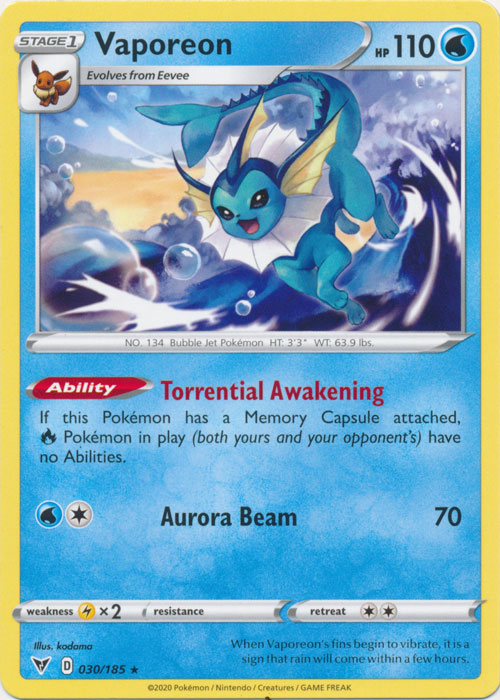 Vaporeon 030/185 Rare Vivid Voltage Pokemon TCG - guardiangamingtcgs