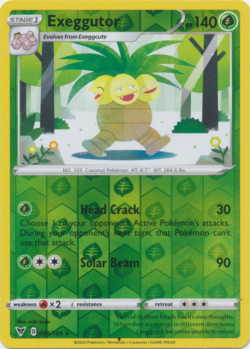 Reverse Holo Exeggutor 005/185 Rare Vivid Voltage Pokemon TCG - guardiangamingtcgs